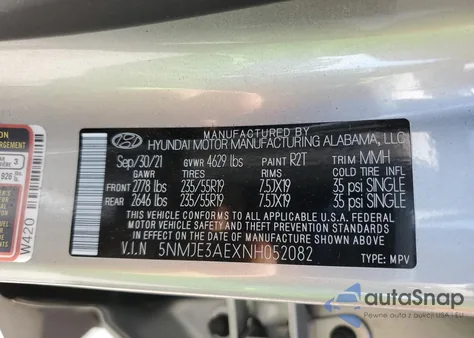 2022 Hyundai Tucson Limited z USA, uszkodzony, nr VIN 5NMJE3AEXNH052082